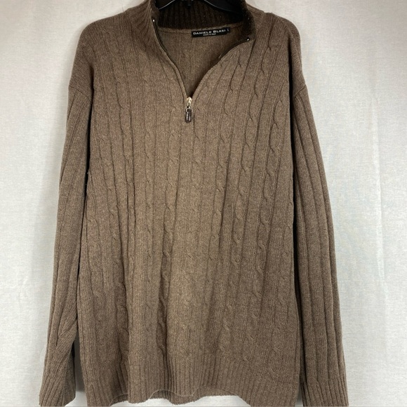 Daniele Blasi Wool Blend Ribbed Knit Henley Sweater Brown LG Large Quarter Zip - Picture 1 of 5